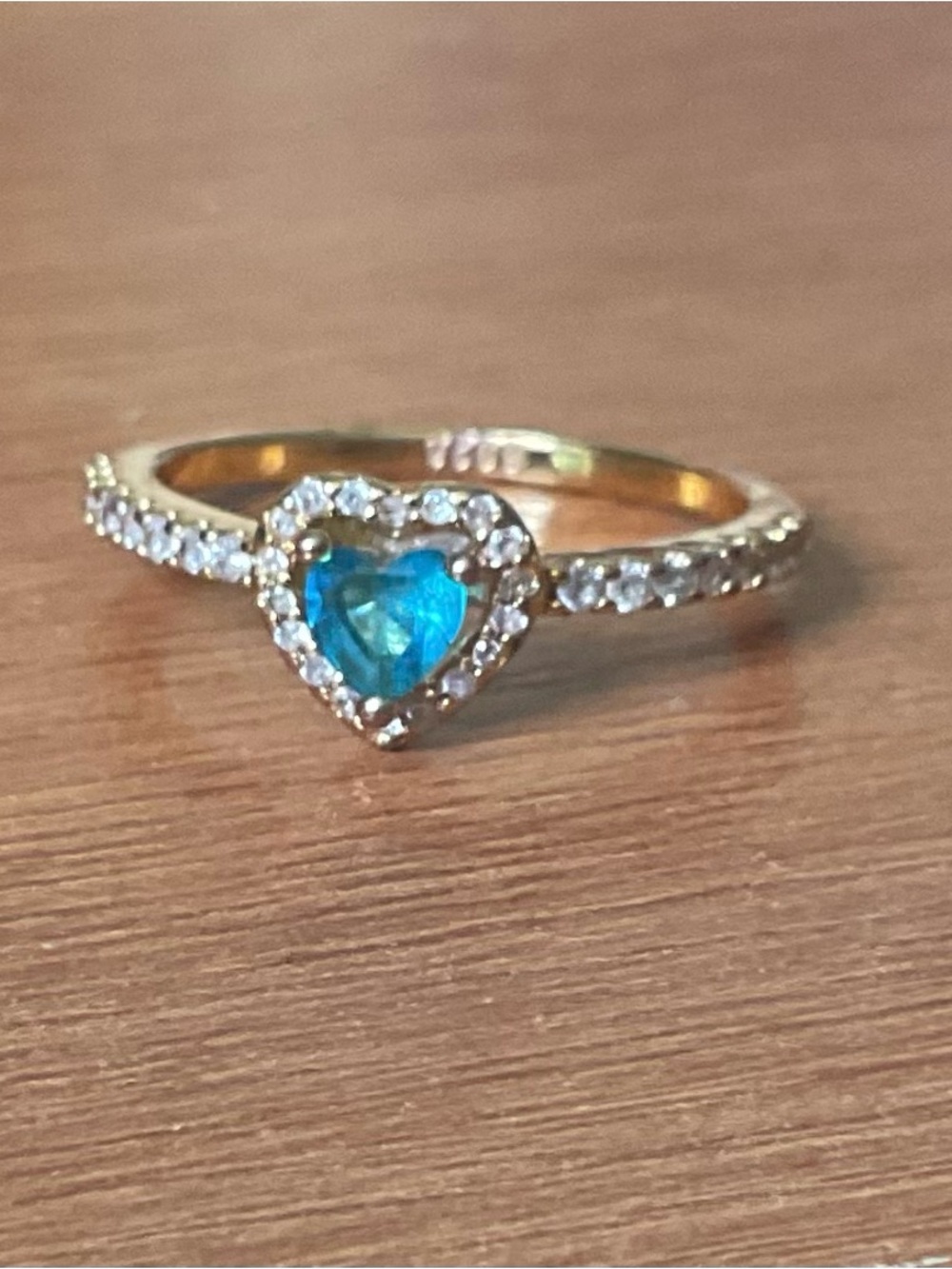 Gold Tone S925 Blue Heart Stone and Pavé Band sz 7